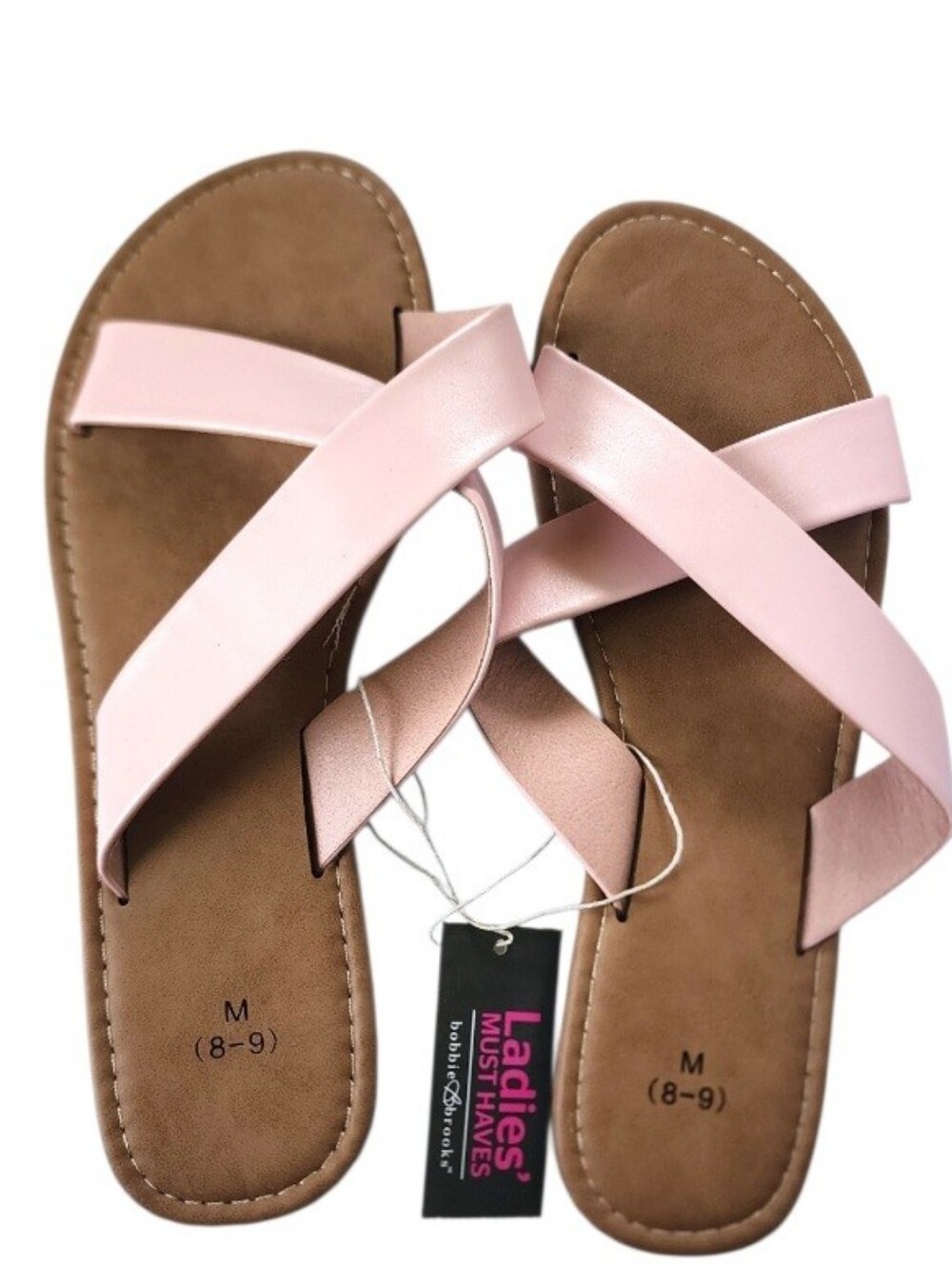 Bobbie Brooks Pink Cross-Strap Slide Sandals, Size M 8/9